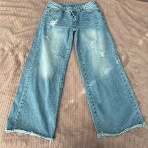 SHEIN Light Blue Distressed Wide Leg Jeans